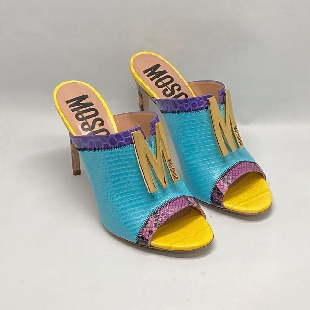 Moschino M Stud Group Patchwork Leather Mule Sand… - image 3